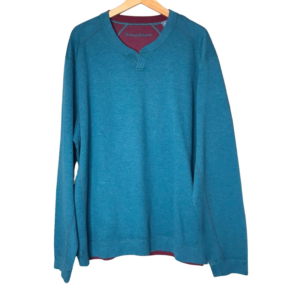 Tommy Bahama Reversible Sweater Pullover Cotton Henley Teal Burgundy Men’s XL